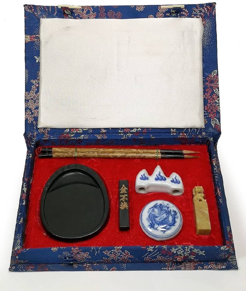 Amazon.co.jp: 中国 文房四賓 乾隆年製 書道具セット 硯 墨 筆 筆置