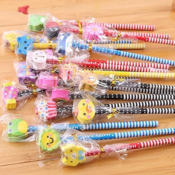 Amazon | カラフルな漫画の動物ストライプ木製鉛筆50本セット 動物