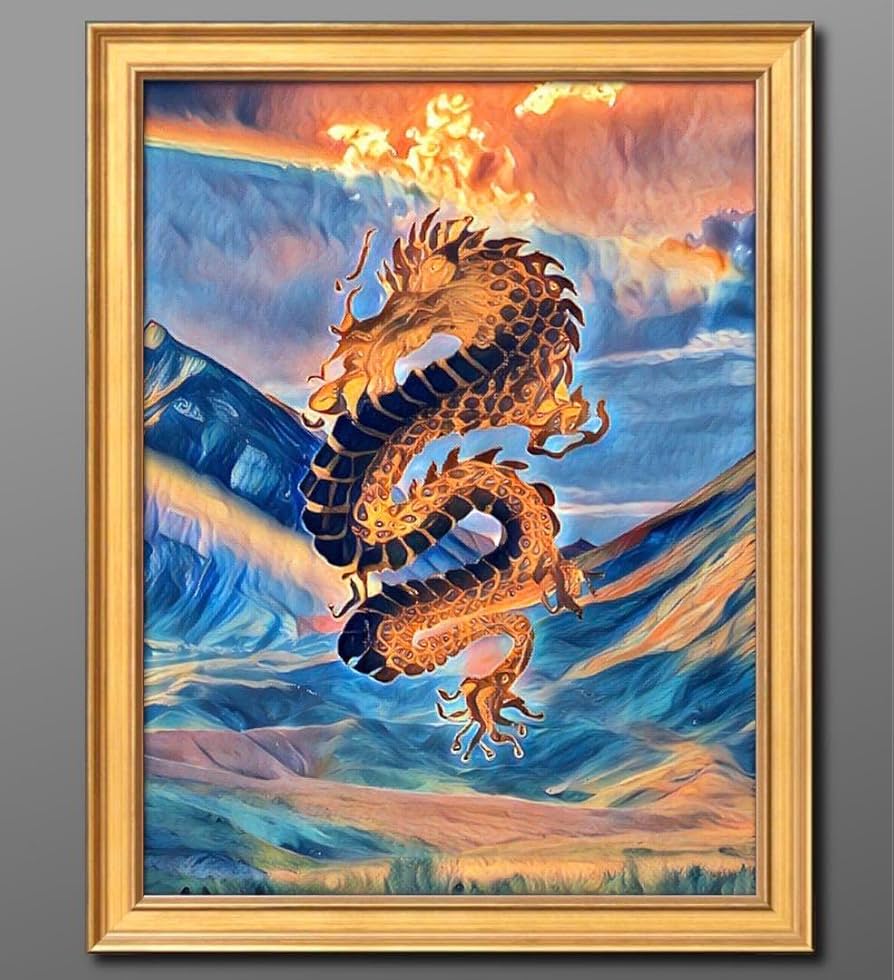 ショップ 龍 額入り 龍の絵画 〈額付き〉 虹龍・日暈の龍】SSサイズ