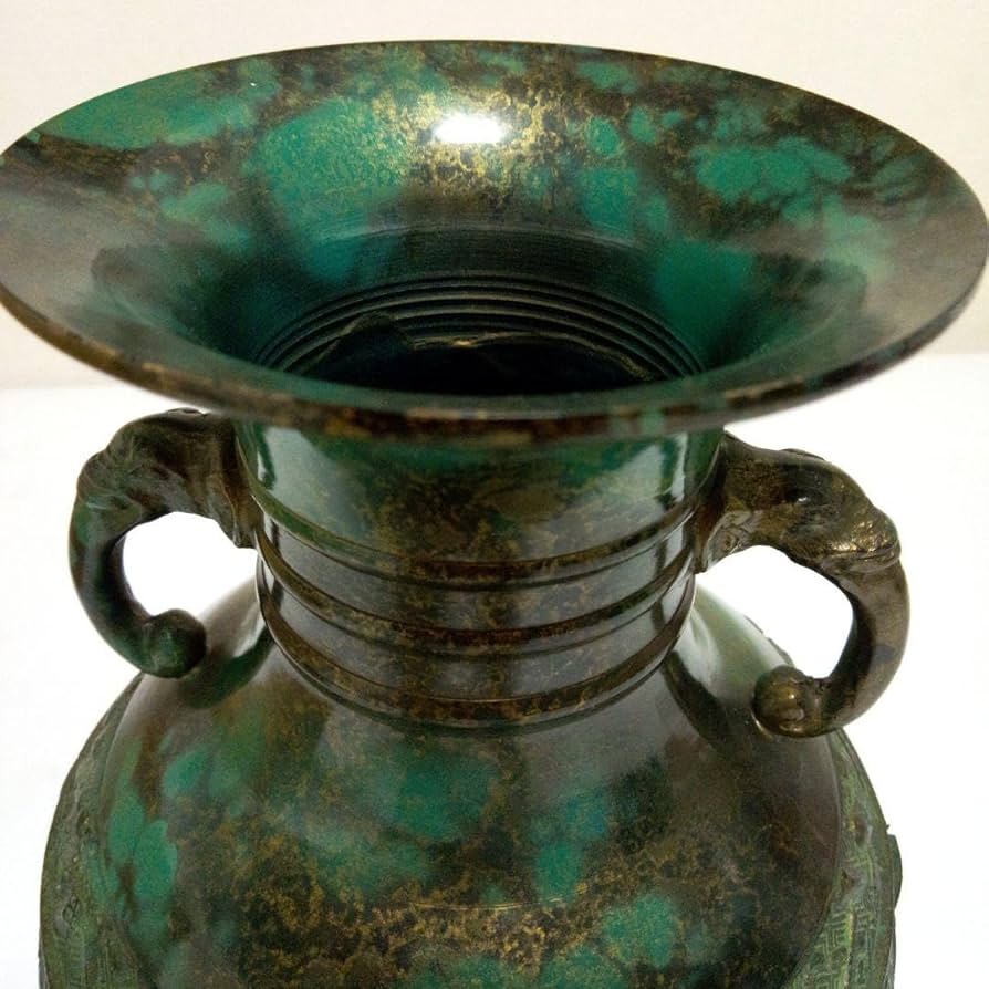 Y【中古】銅製花瓶 龍 飾り壺 青銅 耳付き 兼春作 双耳 古美術