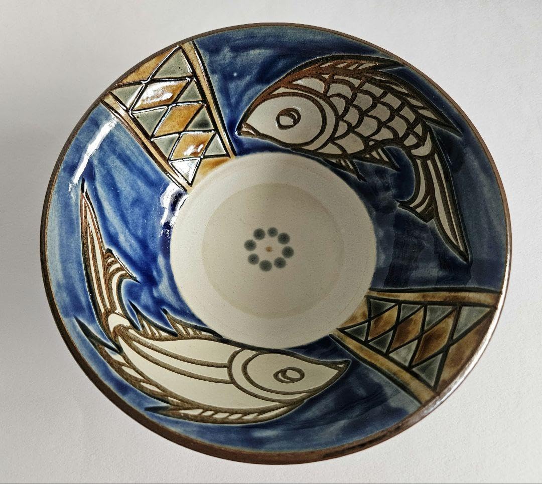 Niko様❢ 沖縄やちむん 壺屋焼 丼 深鉢 魚紋 宮城須美子 レア✨️ 未