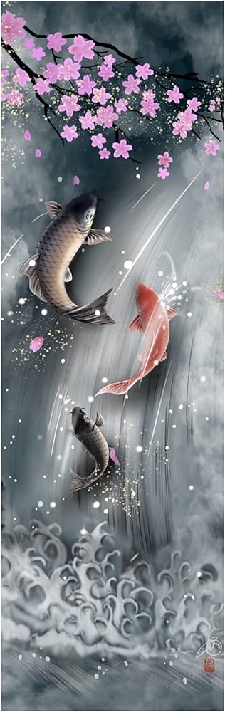 水晶絵 アートパネル 昇り鯉 鯉の滝登り 鯉 コイ クリスタル 絵画