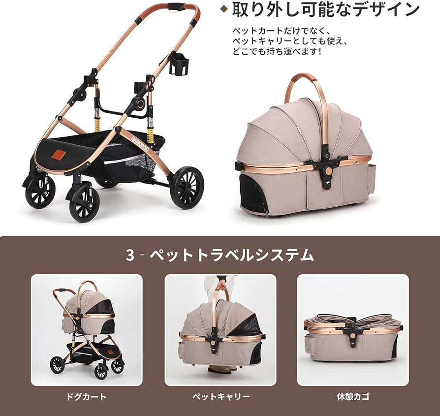 Amazon.co.jp: SKISOPGO ペットカート 分離型 犬用ベビーカー いぬ用