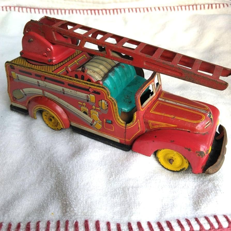 Amazon.co.jp: アンティーク ブリキのおもちゃ 消防車 はしご車 当時物