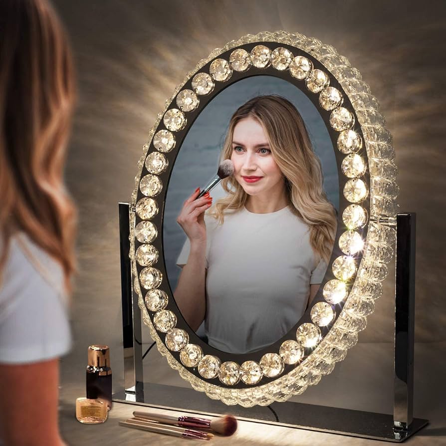 Amazon | LED化粧鏡 クリスタルミラー デスクトップ フィルライト 明る