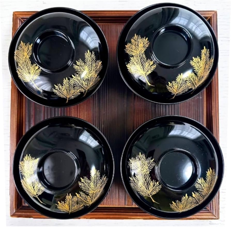 Amazon.co.jp: 輪島塗 漆器 祝膳 お椀 漆塗り 黒 ゴールド 蓋付き 4つ