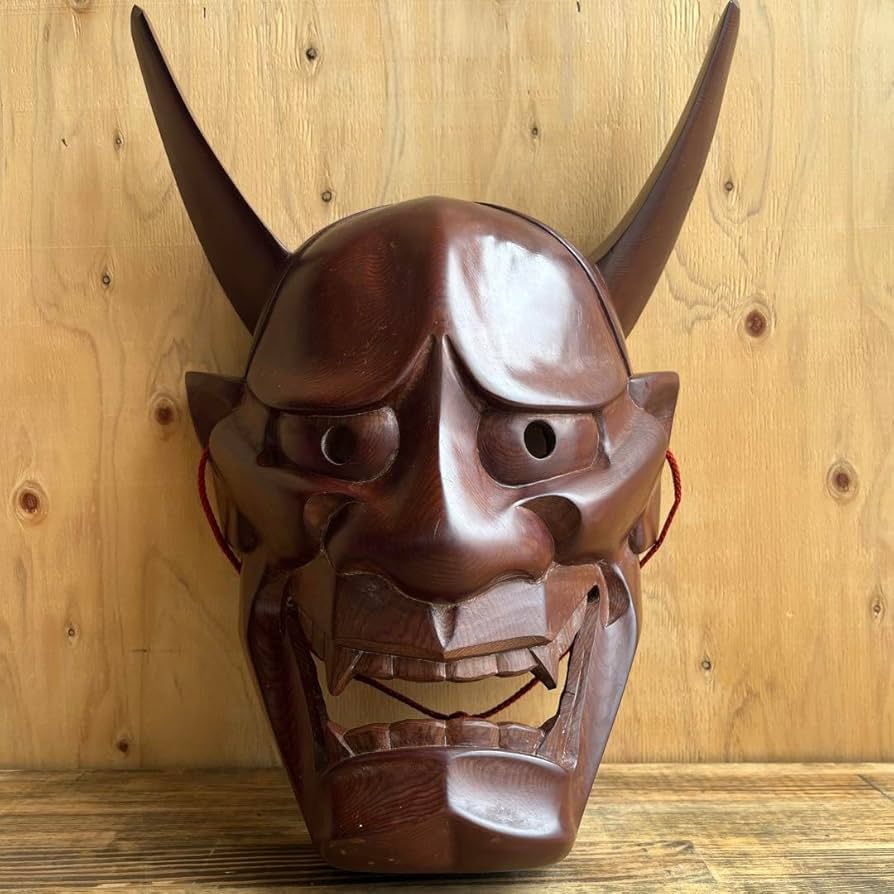 石見神楽面 将鬼 鬼 男 お面 能面 壁掛け 般若 角 置物 レトロ 工芸