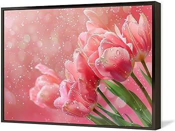Amazon.co.jp: 絵画 ピンクの背景のチューリップ アートパネル