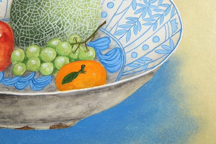 実力作家 五十川昇乗「 静物」日本画 8号 縦32cm 横41cm 果物