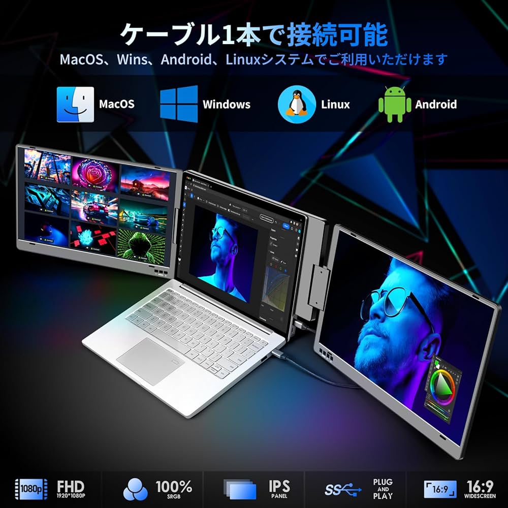 Amazon.co.jp: 合金製 デュアルモニター 14インチ モバイルトリプル
