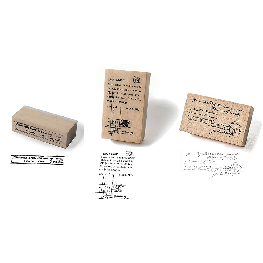 イギリス アンティーク 印刷用スタンプ 真鍮と木材 4点セット