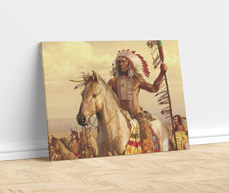 希少！ネイティブアメリカン酋長インディアン油彩絵画USAヴィンテージ