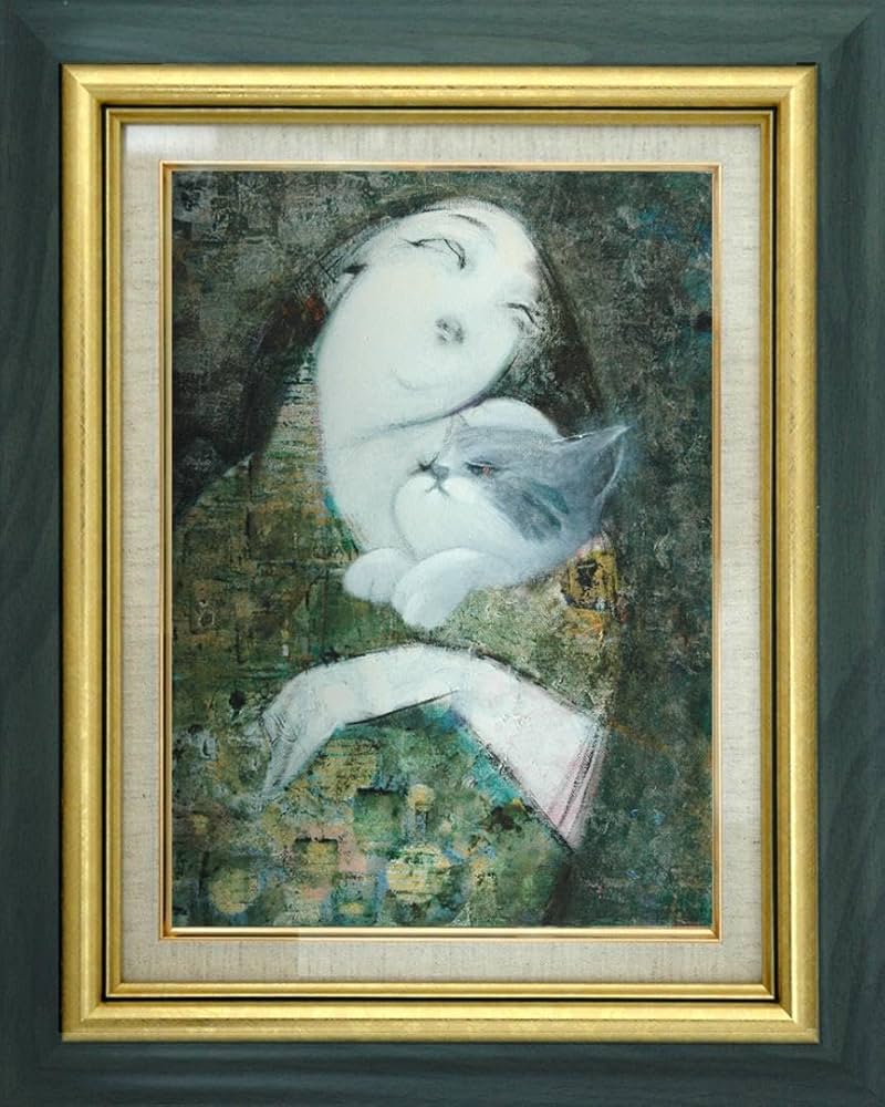 油絵 絵 絵画 インテリア 額付(青緑＋銀) F3-010111 人物 女性 絵画