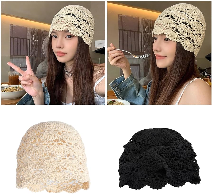 Amazon.co.jp: BIBABLYKE 手編みの花の帽子 女性用 エレガントなつ