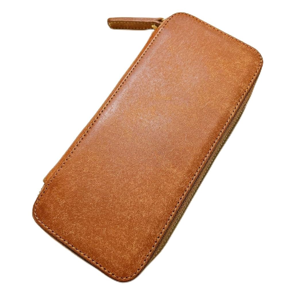 バハギア ラウンドジップペンケース プエブロレザーコニャック 本革