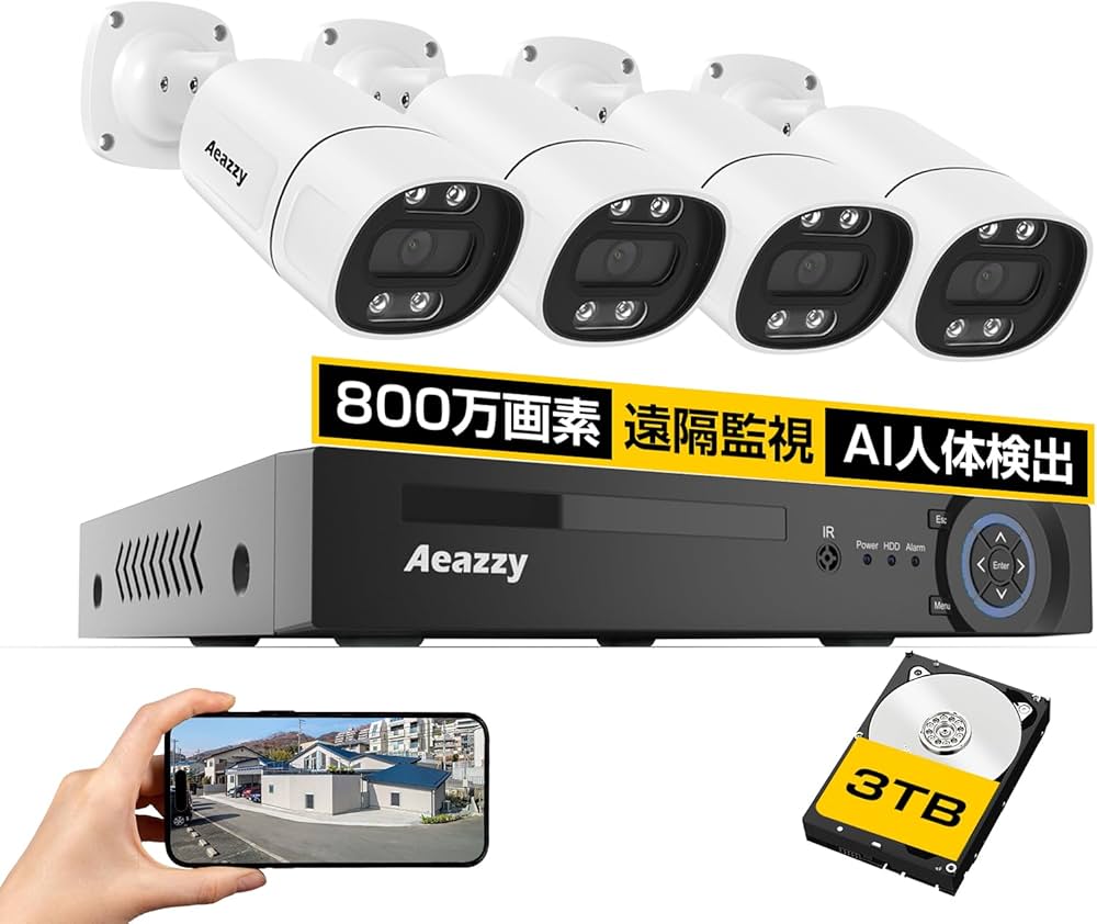 Amazon.co.jp: 【4K/800万画素・双方向通話・3TB HDD内蔵】防犯カメラ
