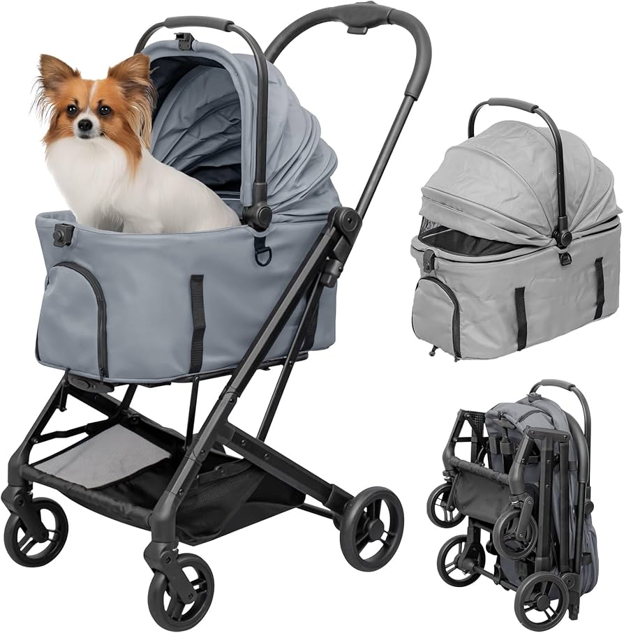 ペットカート 四輪カート グレー ブレーキ付き 取り外し可能 Amazon.co