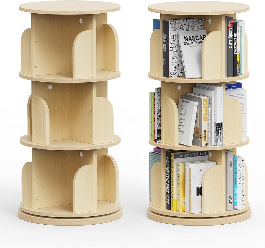 Amazon｜Aka Supaku 本棚 回転式本棚 3段 直径50cm×高さ101cm 耐荷重