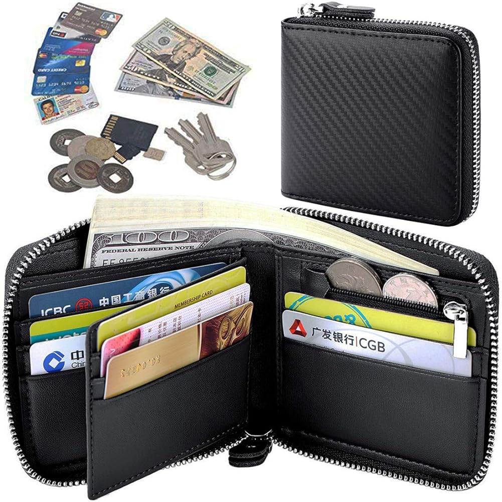 Amazon.com: Huztencor Wallet with Zipper for Men RFID Blocking