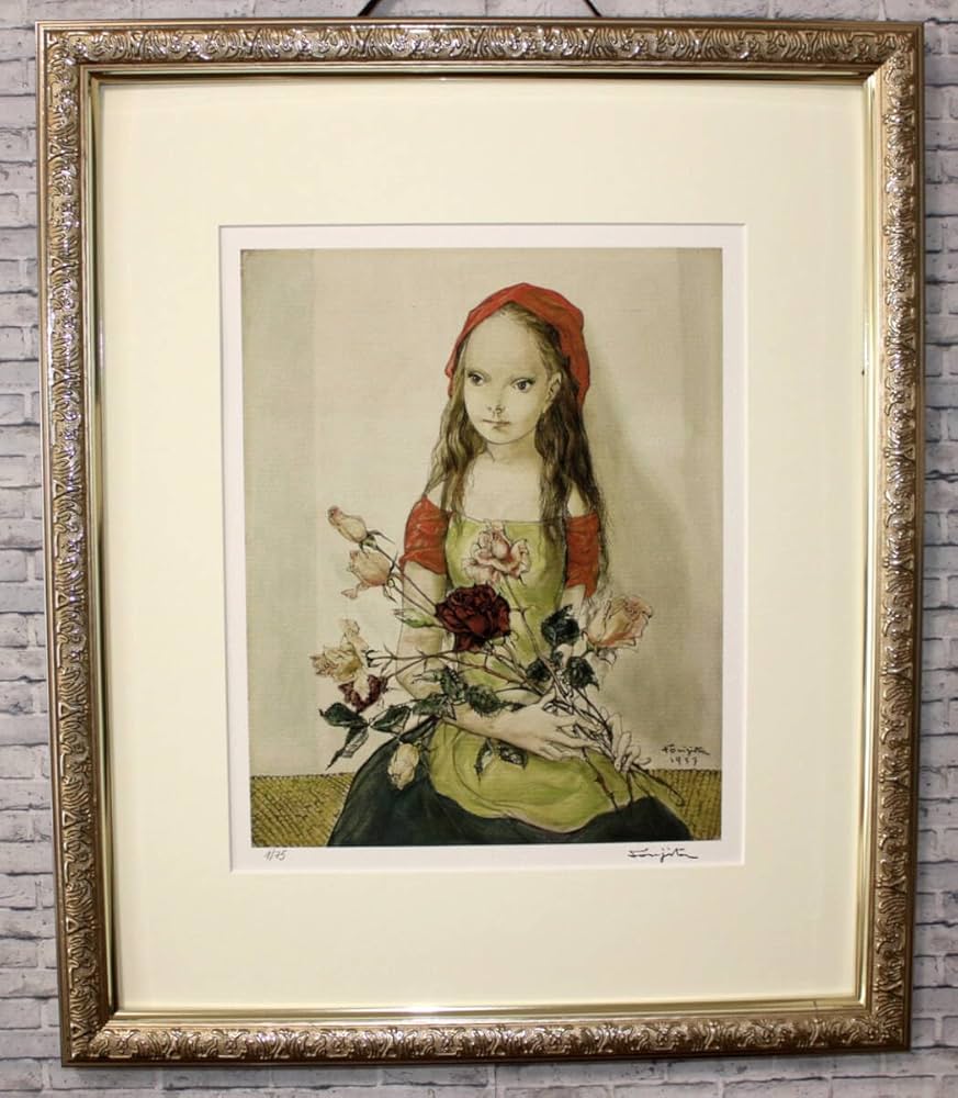 藤田嗣治 エスタンプリトグラフ「バラ」 75部限定 藤田嗣治 エスタンプ