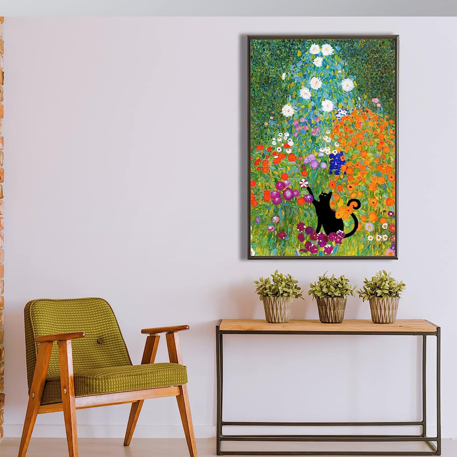 キャンバス油絵 専用 黒猫ガーデン 3 クリムト風フラワーガーデン