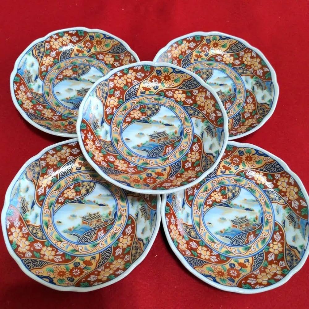 Amazon.co.jp: 龍峰窯 金彩 古伊万里 花文様 小皿 5枚セット 輪花皿