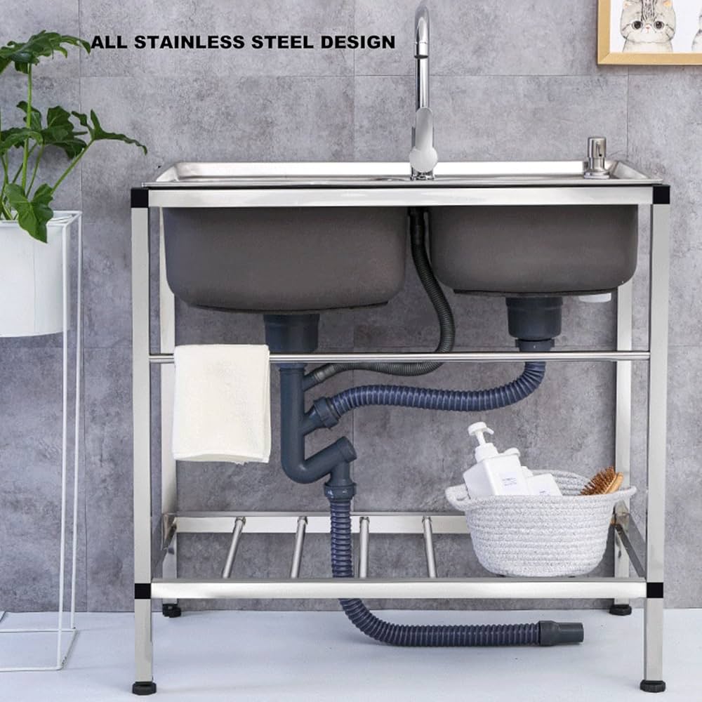 業務用 ステンレス 2層シンク流し台 W1300xD600xH800mm