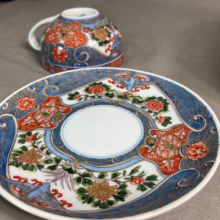 源右衛門】古伊万里の伝統 日本の名窯 舘林源右衛門作 染濃双鳥文 花形