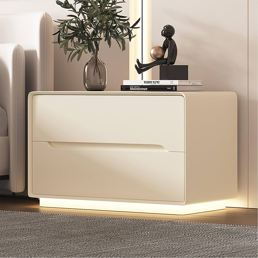 ベッドサイドテーブル 3段チェスト ライト付き