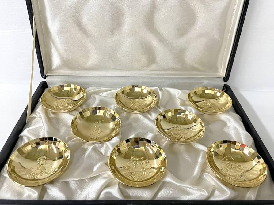 Amazon.co.jp: 七福神 金杯 8点セット 24KGP 直径6.5cm 高さ3cm 盃