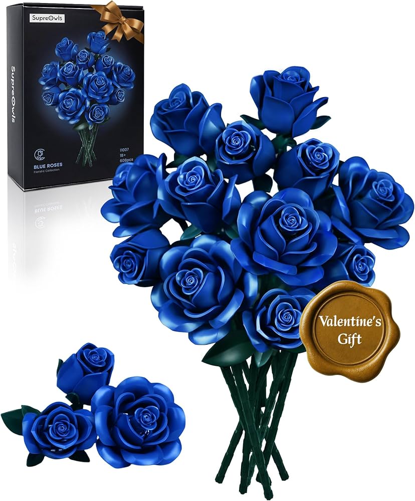 Amazon.com: iATOM Blue Rose Bouquet Building Set, 12Pcs Flowers