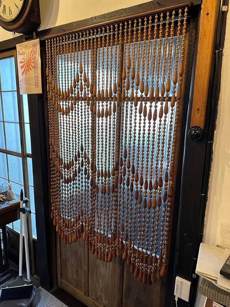 まっちゃん］昭和レトロ 木製珠すだれ 珠のれん 木製ヴィンテージ