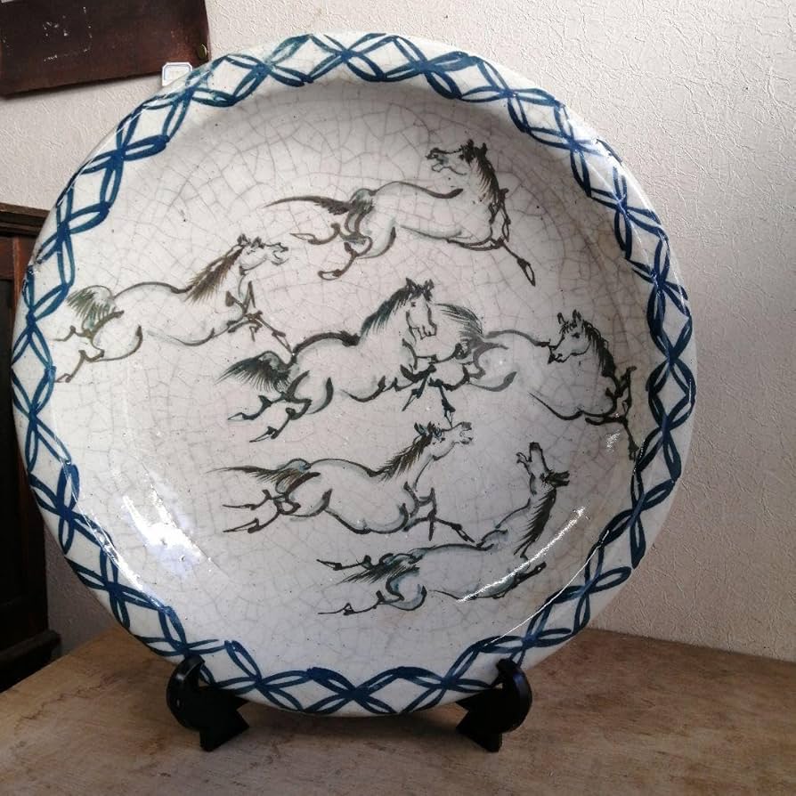 Amazon.co.jp: 骨董 美濃焼 馬 盛り皿 飾り皿 陶器 石皿 染め付け