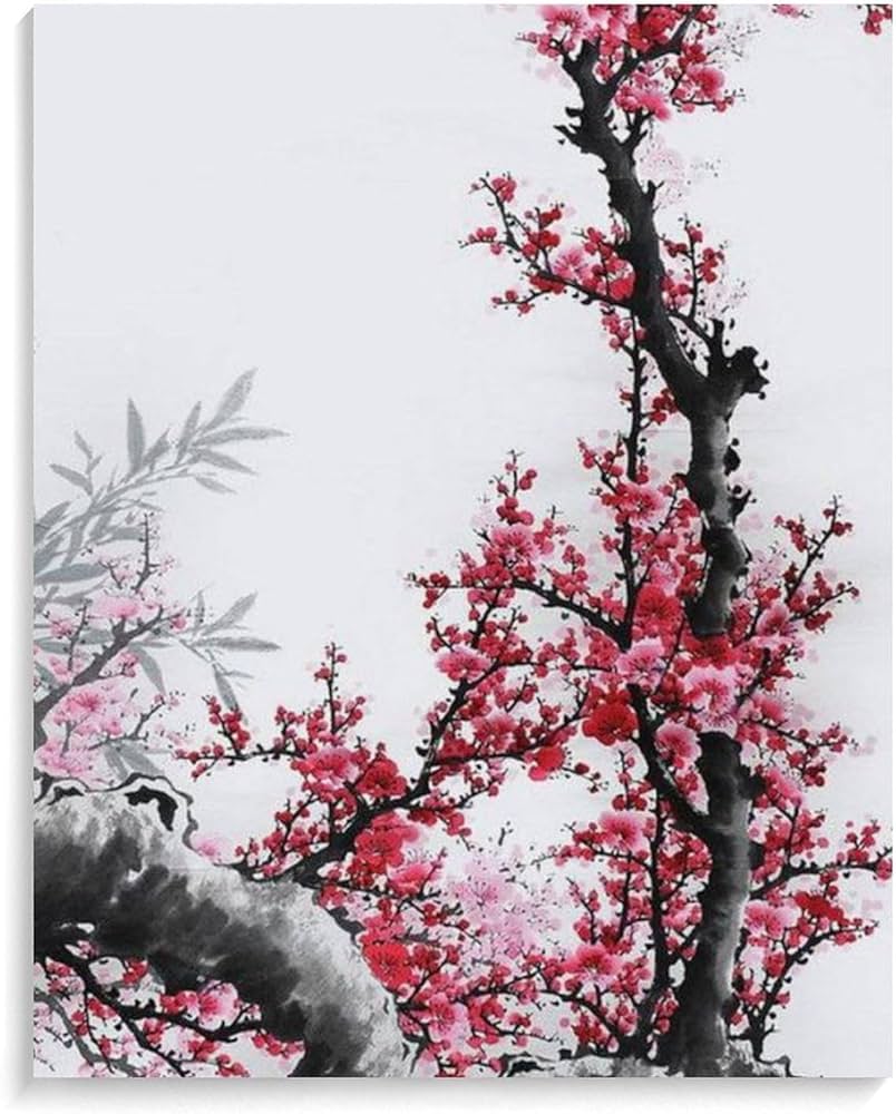 Amazon | 梅の花の中国画 数字キットによる絵画 数字油絵 中国の花の壁