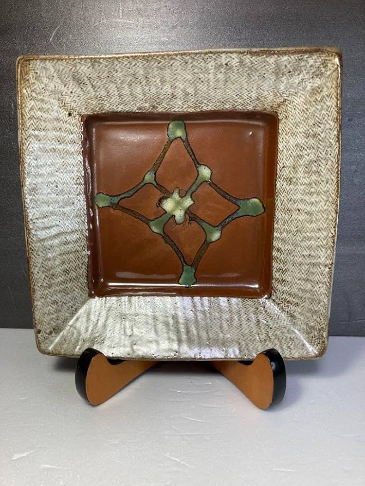 Amazon.co.jp: 島岡達三 益子焼 人間国宝 縄文象嵌角皿 民藝 濱田庄司