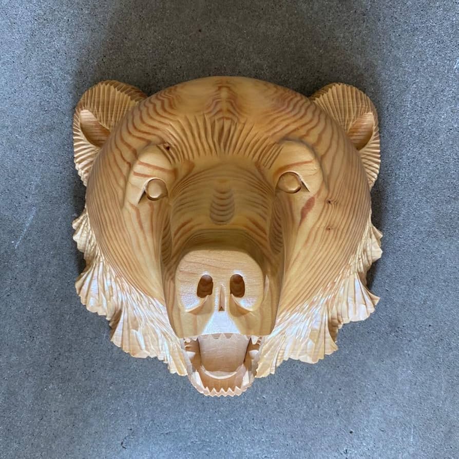 30×27 木彫 熊 壁掛け インテリア オブジェ 木彫り 彫刻 アンティーク