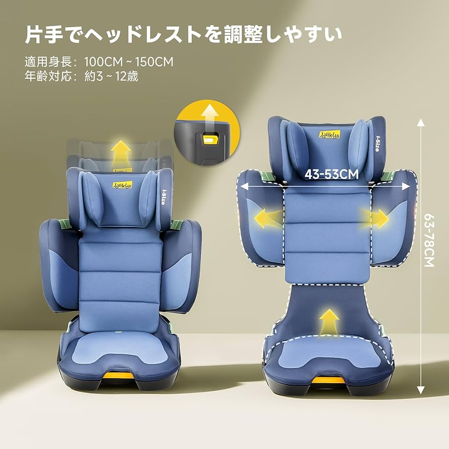 Amazon | Jovikids 折りたたみのジュニアシート ISOFIX、i-Size R129