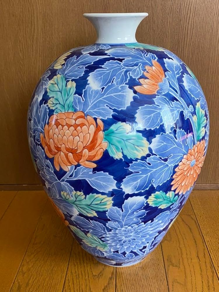 ☆鍋島焼 和泉作 花瓶 若牡丹 丸型 6寸 共箱☆