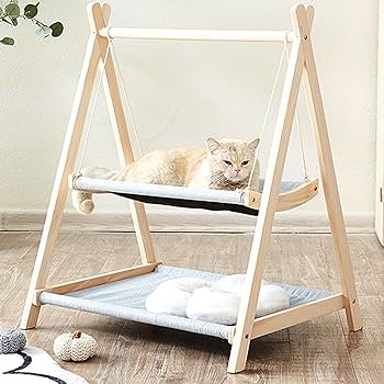 Amazon.co.jp: 猫ブランコ 木製 猫用ベッド ハンモック キャットタワー