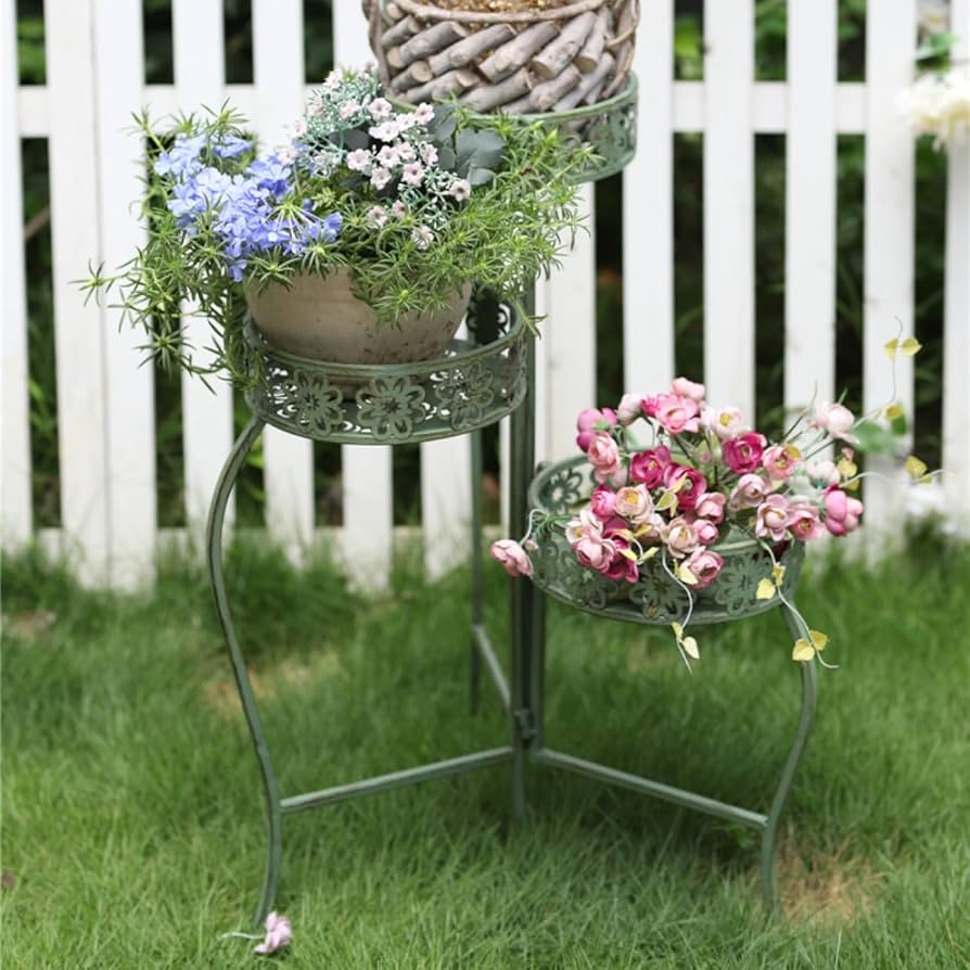 Amazon.co.jp: [GZGZ] ホワイトアイアンフラワースタンド丸型 鉢台