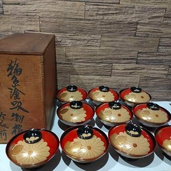 輪島塗 天然木 漆器 蒔絵 多用椀 5個セット 赤と黒 葉模様 輪島塗 椀