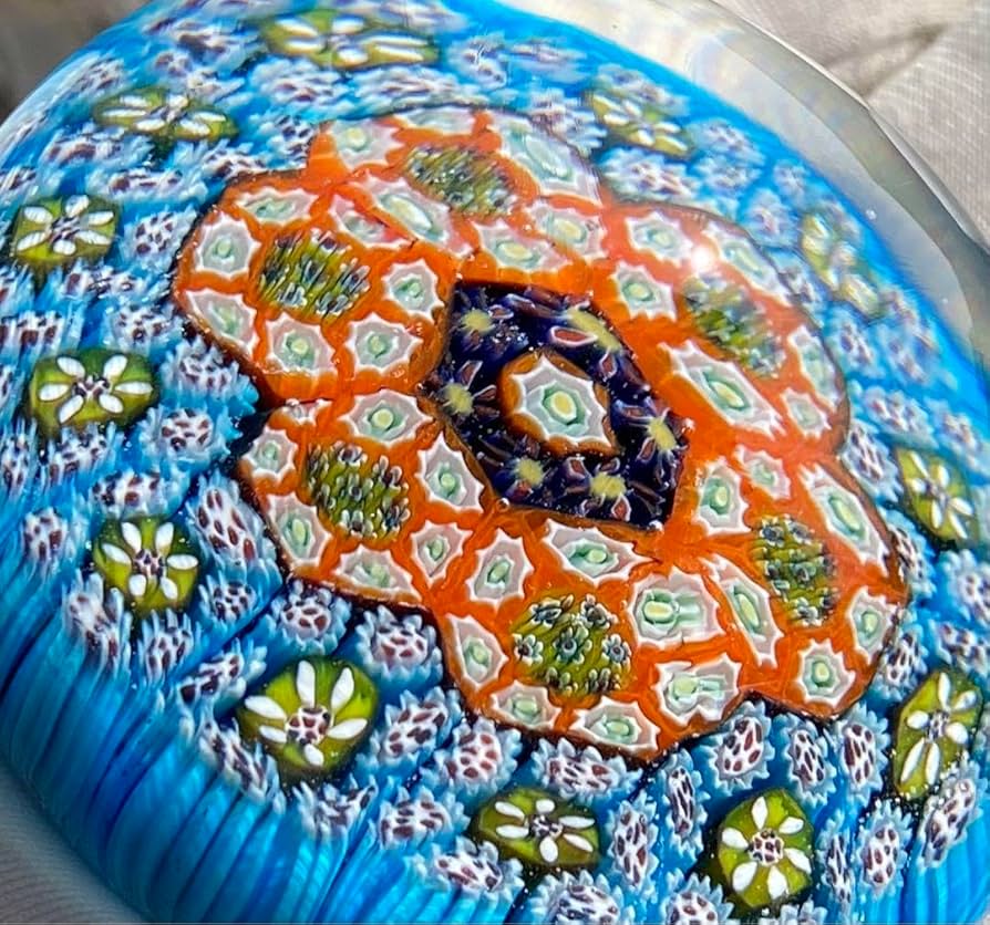 ムラノ社製 ガラスペーパーウェイト ミルフィオリ 文鎮 クリスタル