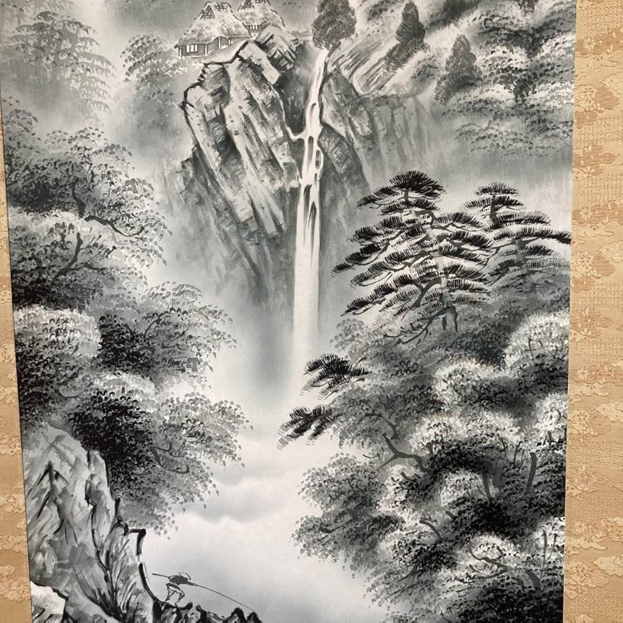 真作/河野秋邨/雲上富峰図/富士山水図/桐共箱付/布袋屋掛軸HH-466 真作