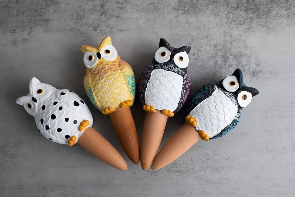 Amazon | Hortican フクロウ型自己散水杭 4個セット 粘土滴灌漑