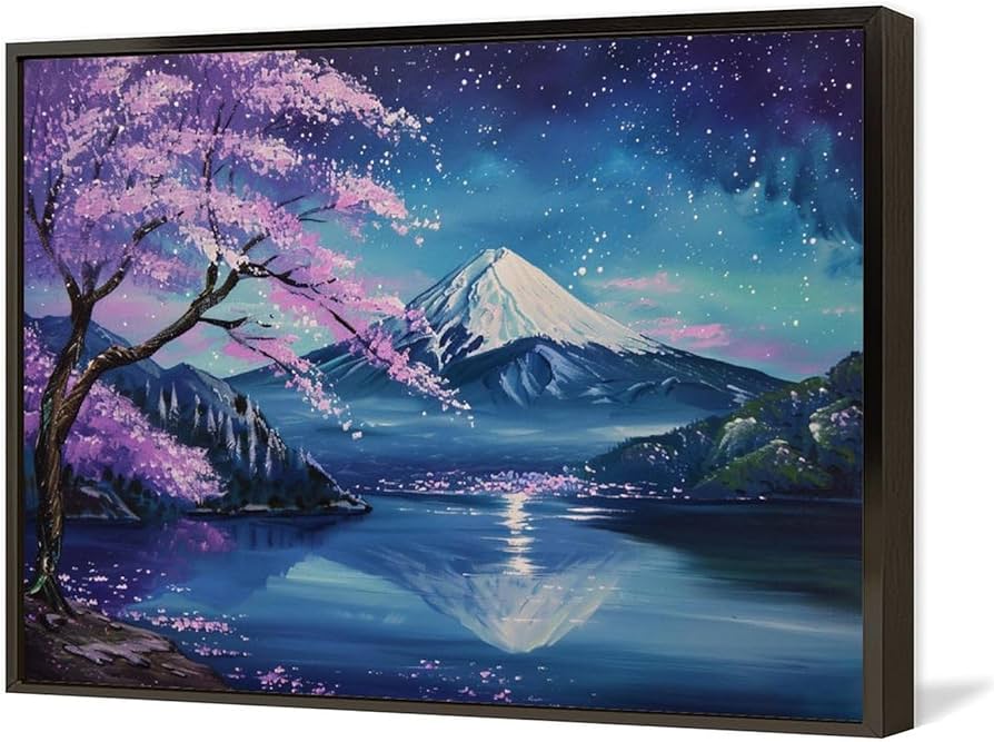 Amazon.co.jp: 絵画 富士山の星空と満開の桜 アートパネル ポスター