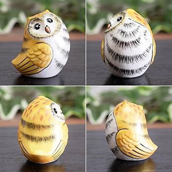 Amazon.co.jp: 和座の蔵 おしゃれフクロウ 置物 九谷焼 ふくろう 金彩