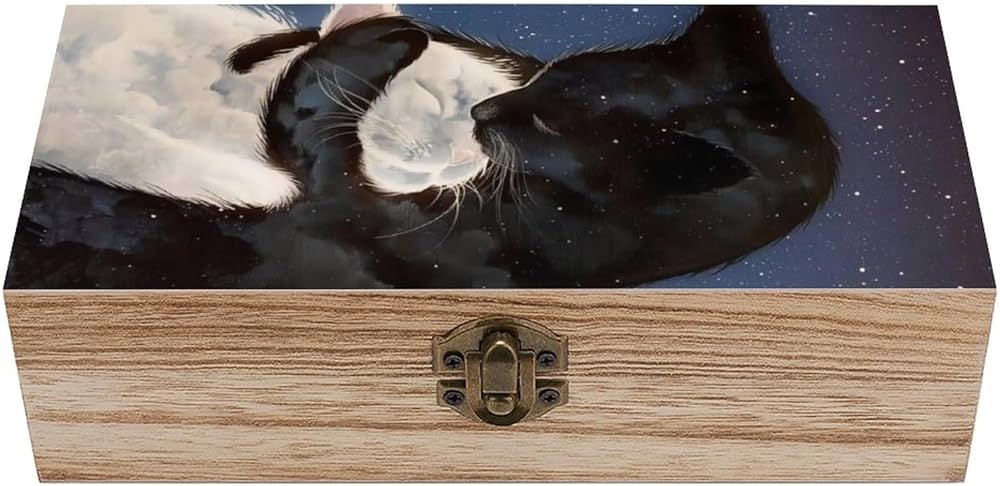 Amazon.co.jp: 木箱 星空 白 黒 猫柄 ネコ 木製収納ボックス
