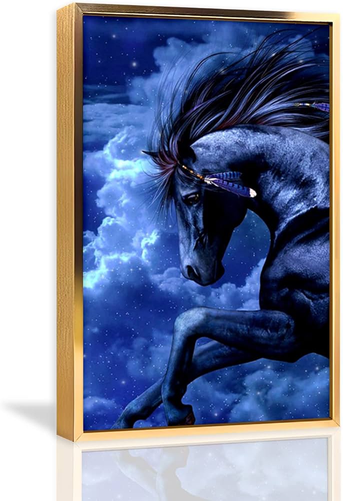 期間限定キャンペーン 青い馬』油絵 絵画 - 絵画