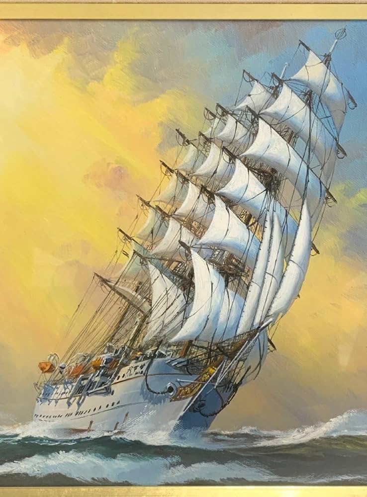 ☆梶田達二追風洋々（初代海王丸）油彩4号