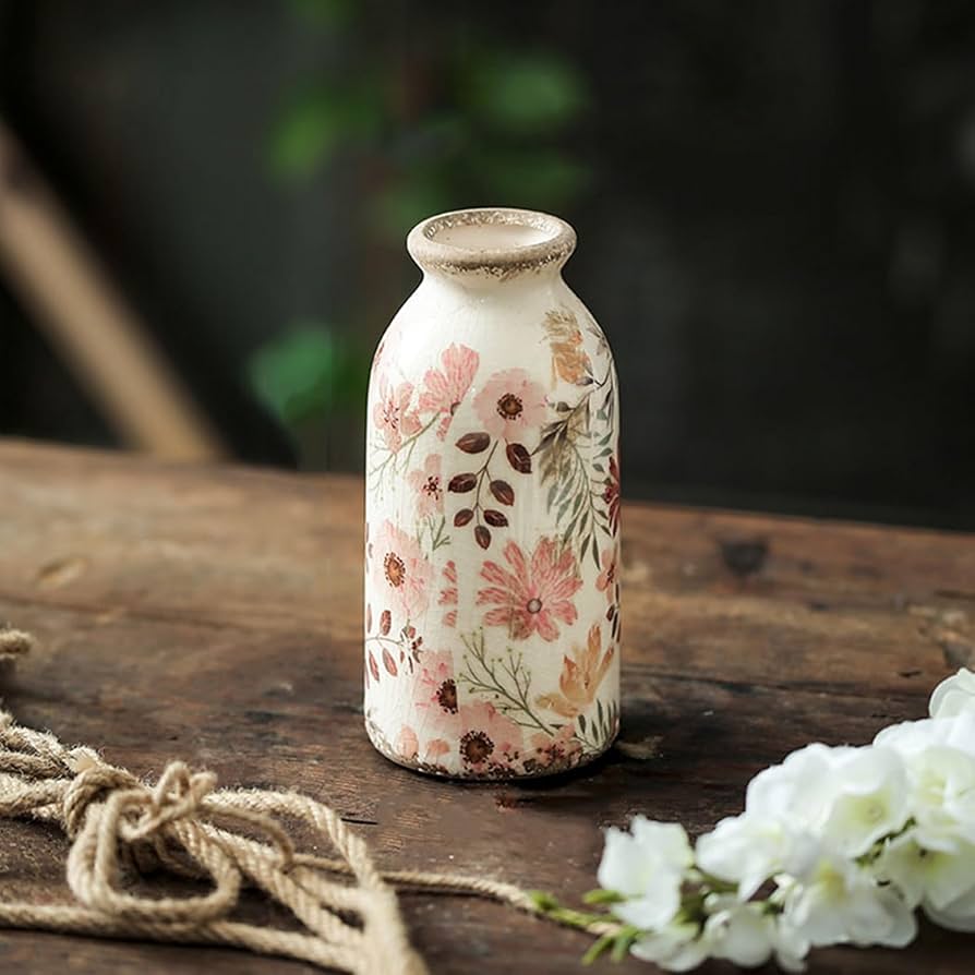 Amazon.co.jp: かびん 花瓶 陶器 田園風 花柄 きれい インテリア